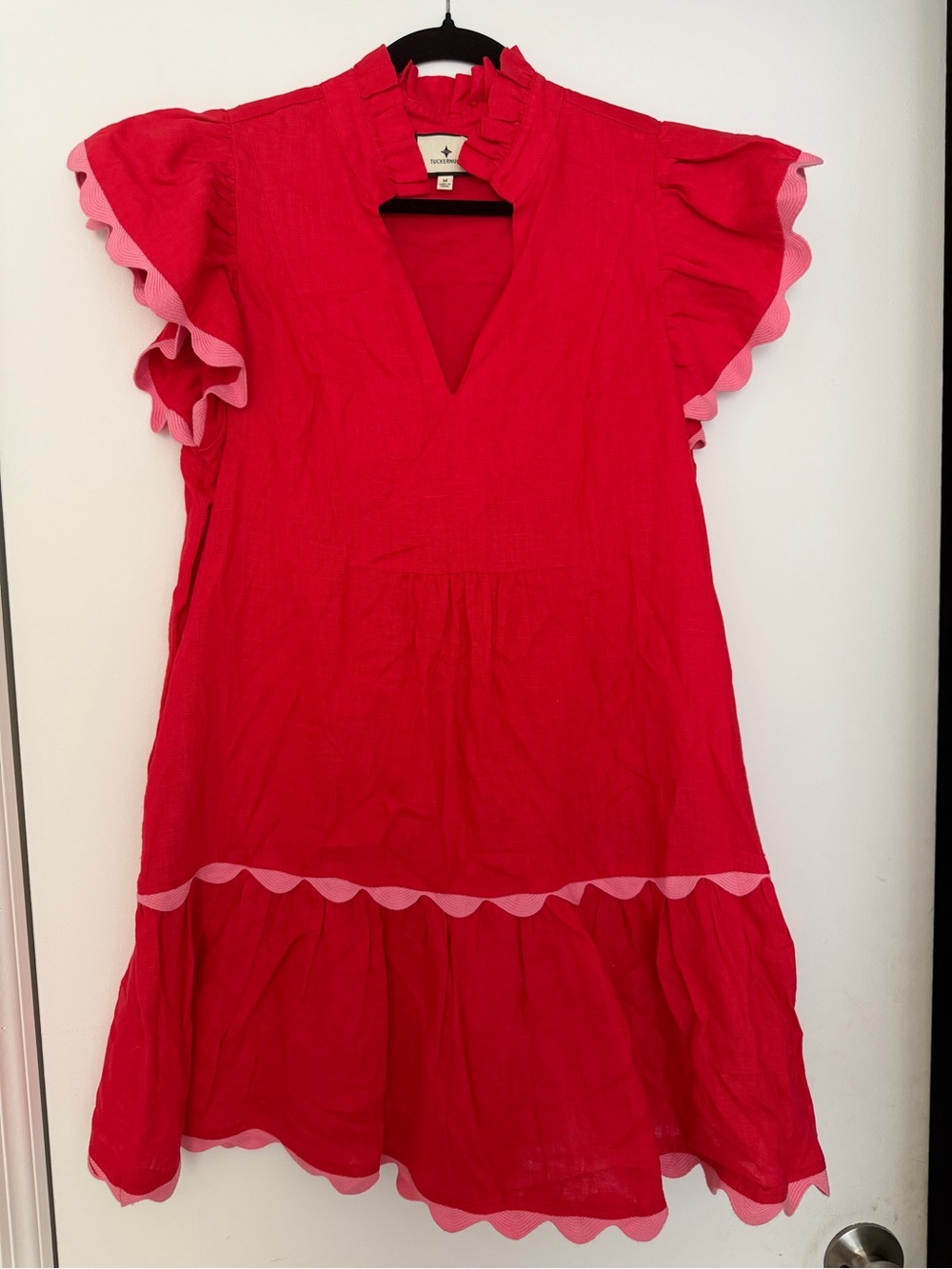 Tuckernuck Bright Pink Ruffle Sleeve Dress